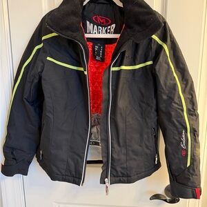 Marker Women's Black Ski Jacket with Neon Yellow Trim